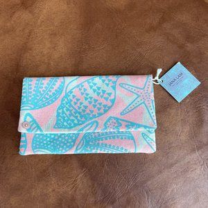 NWT Jana Lam Hawaii Fold Over Envelope Hand Clutch Seashells Pink/Blue 8"x5.25"